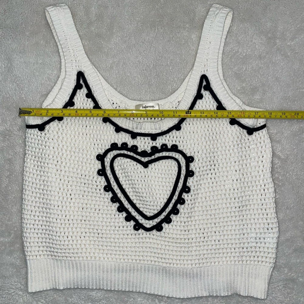 Lalavon White Knit Heart Embroidered Tank Top - Picture 2 of 7